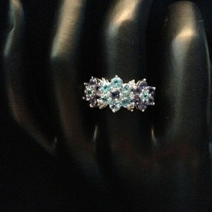 14K solid white gold Blue Topaz & Iolite ring